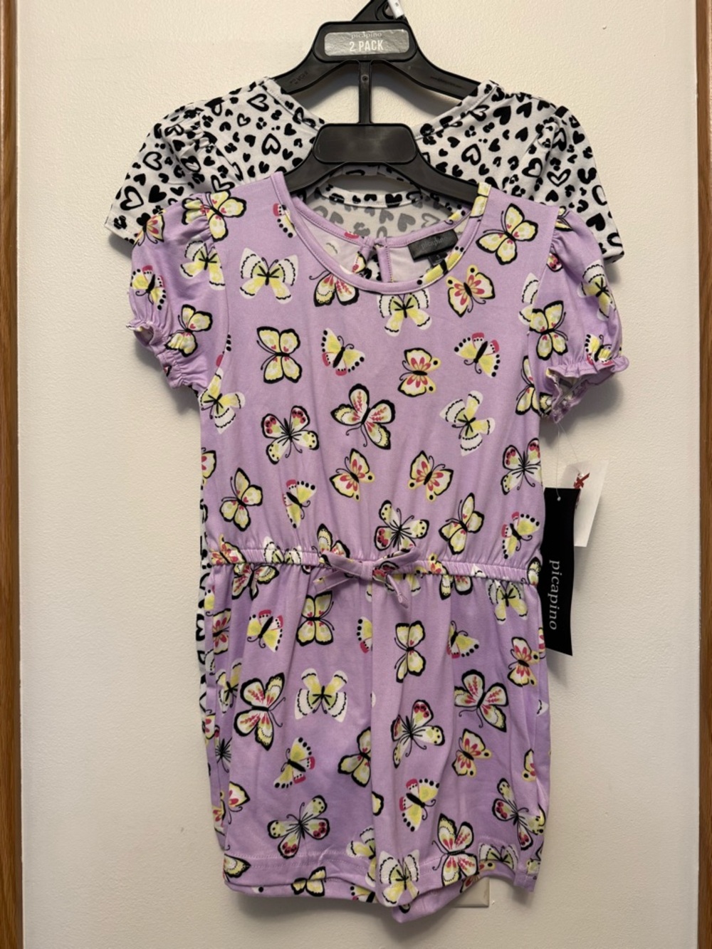 Picapino Girls' Lavender Butterfly Romper & Leopard Romper - 2 Pack